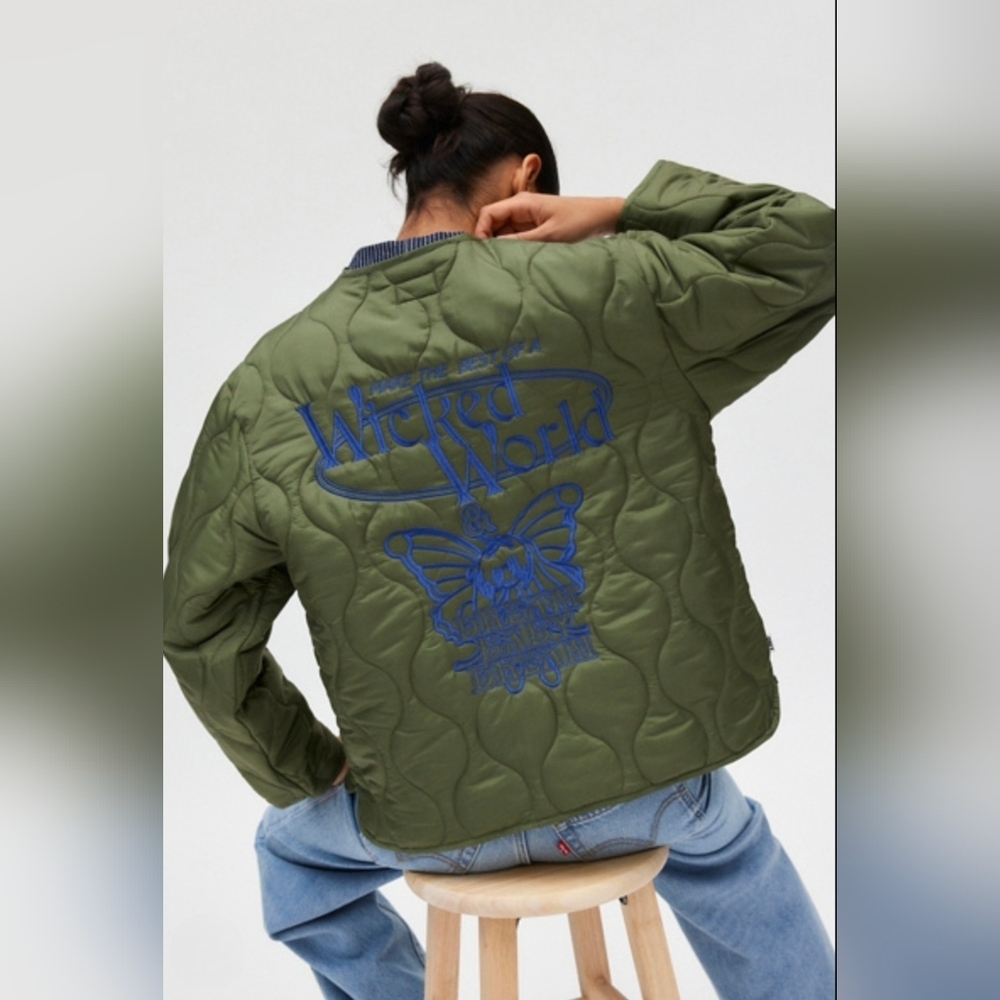 BNWT Obey Wicked World Quilted Liner Jacket Embroidered Green L Utility Rocky